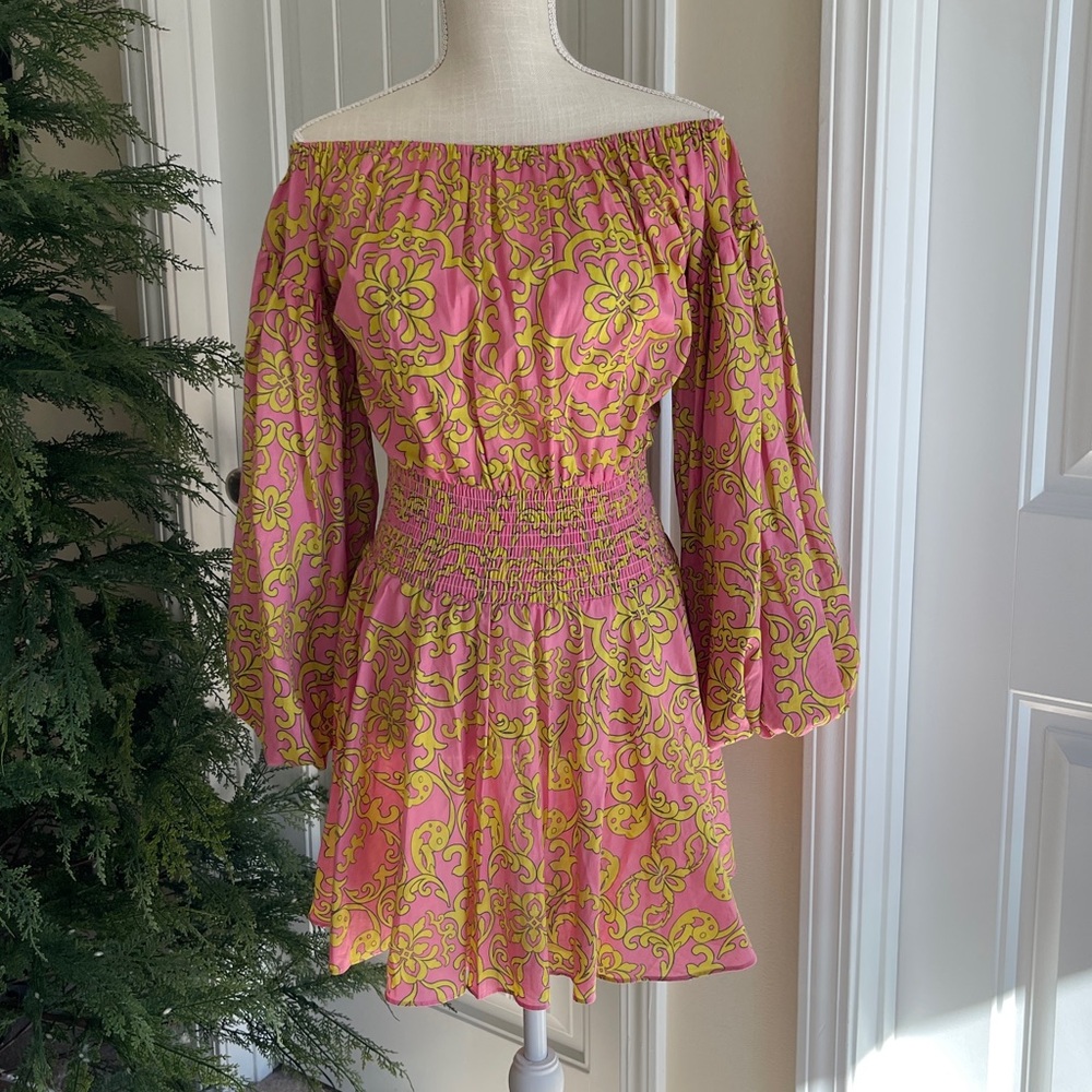 MISA LOS ANGELES Off-Shoulder PINK & GREEN BOHO DRESS SIZE XS - Picture 2 of 12